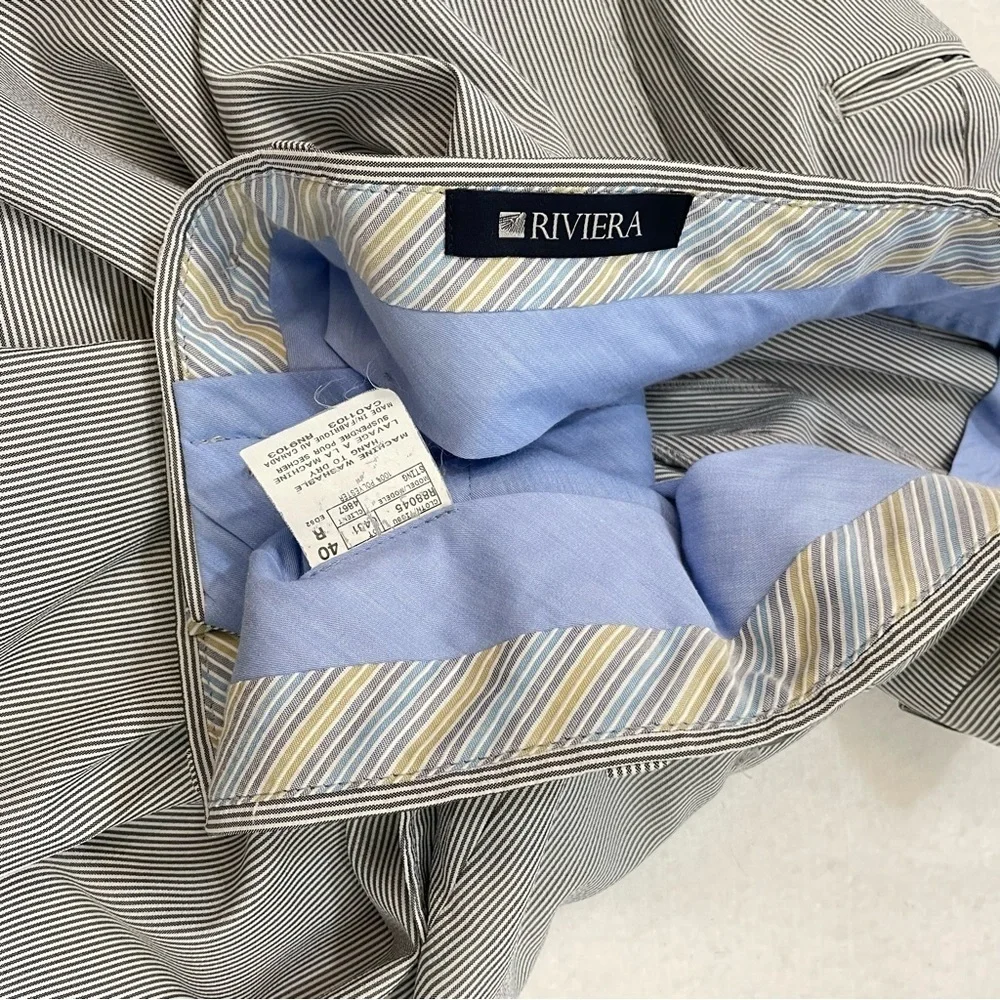 Riviera light blue & white pinstripe flat front lightweight slacks Trousers, 40R